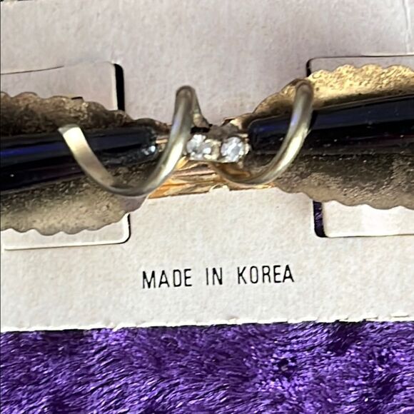 Vintage Elegant Goldtone and Black Barrettes Crystals Korea NWT - Picture 2 of 6